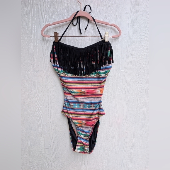 L Space Cozumel Free Love Fringe Bandeau Monokini One Piece Swimsuit Size 10 - Picture 3 of 7